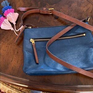Fossil Blue Leather Crossbody Bag